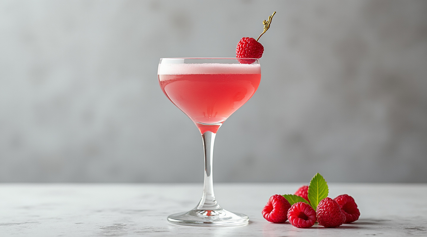 Miss Martini in a Coupe glass with raspberries