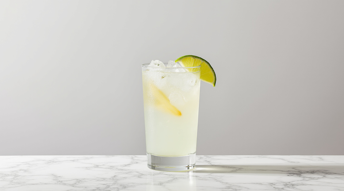 A vibrant, colorful Key West Cooler cocktail served in a Collins glass with a lime wedge garnish.