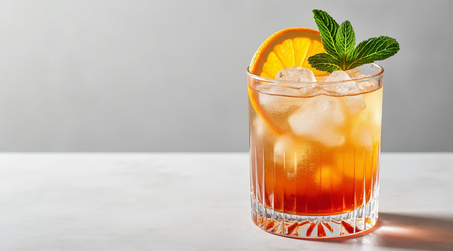 Image of a Rum Swizzle cocktail in a glass with garnish