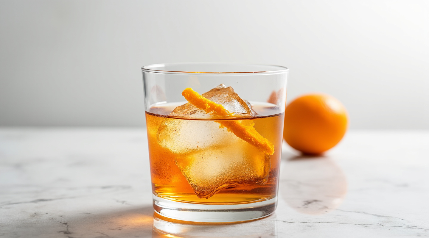 Rusty Cocktail in a Rocks Glass with Orange Zest Garnish