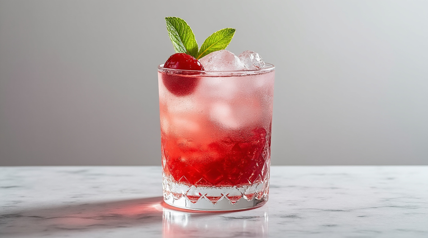 A vibrant Cheeky Vimto served in a Boston glass