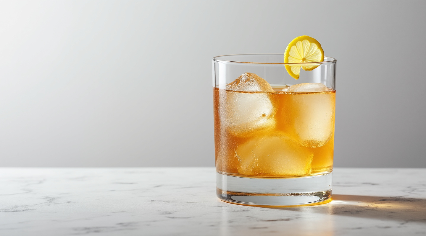 Ironbound cocktail served in an ice-filled glass with a lemon zest twist
