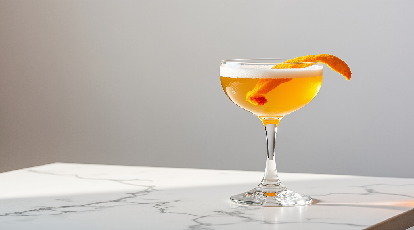Mancini Cocktail in a coupe glass with orange zest garnish