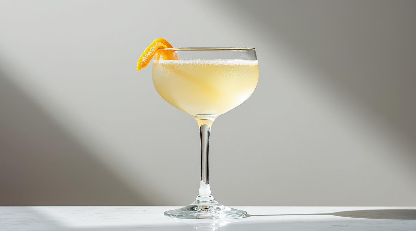 Lady Jane cocktail in a Coupe glass with an orange twist garnish