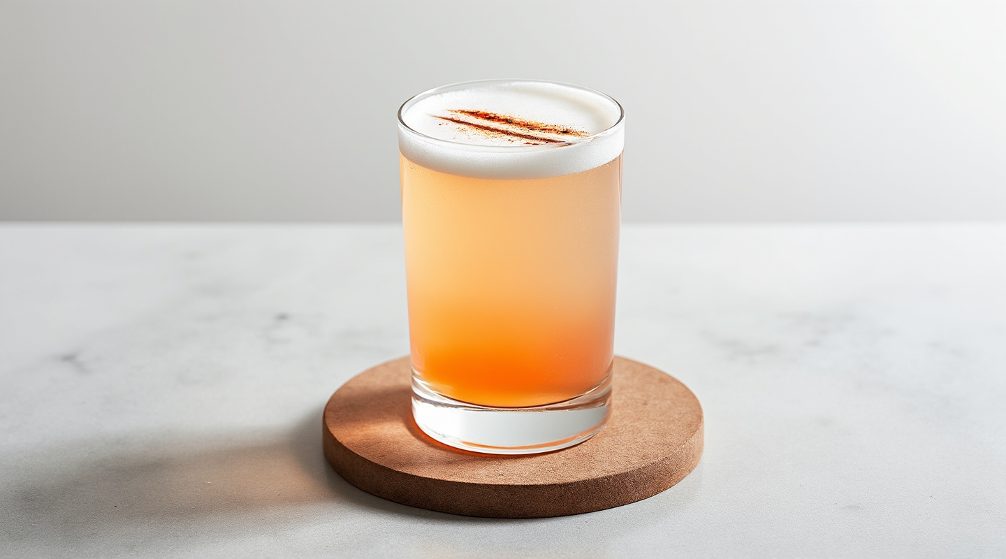 Pample Mousse cocktail served in a chilled highball glass, garnished with Peychaud's bitters on foam