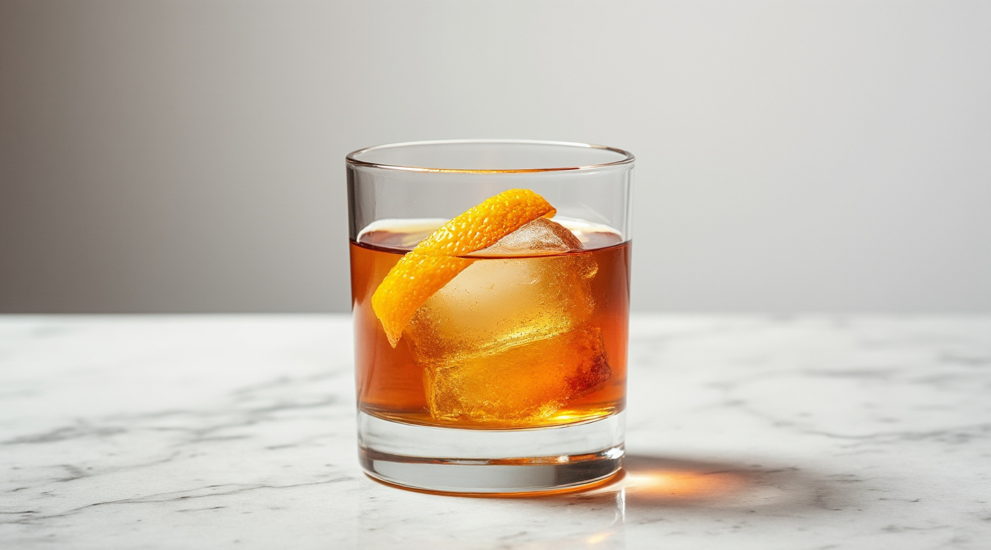 Zapatero Old Fashioned cocktail in an old-fashioned glass filled with ice