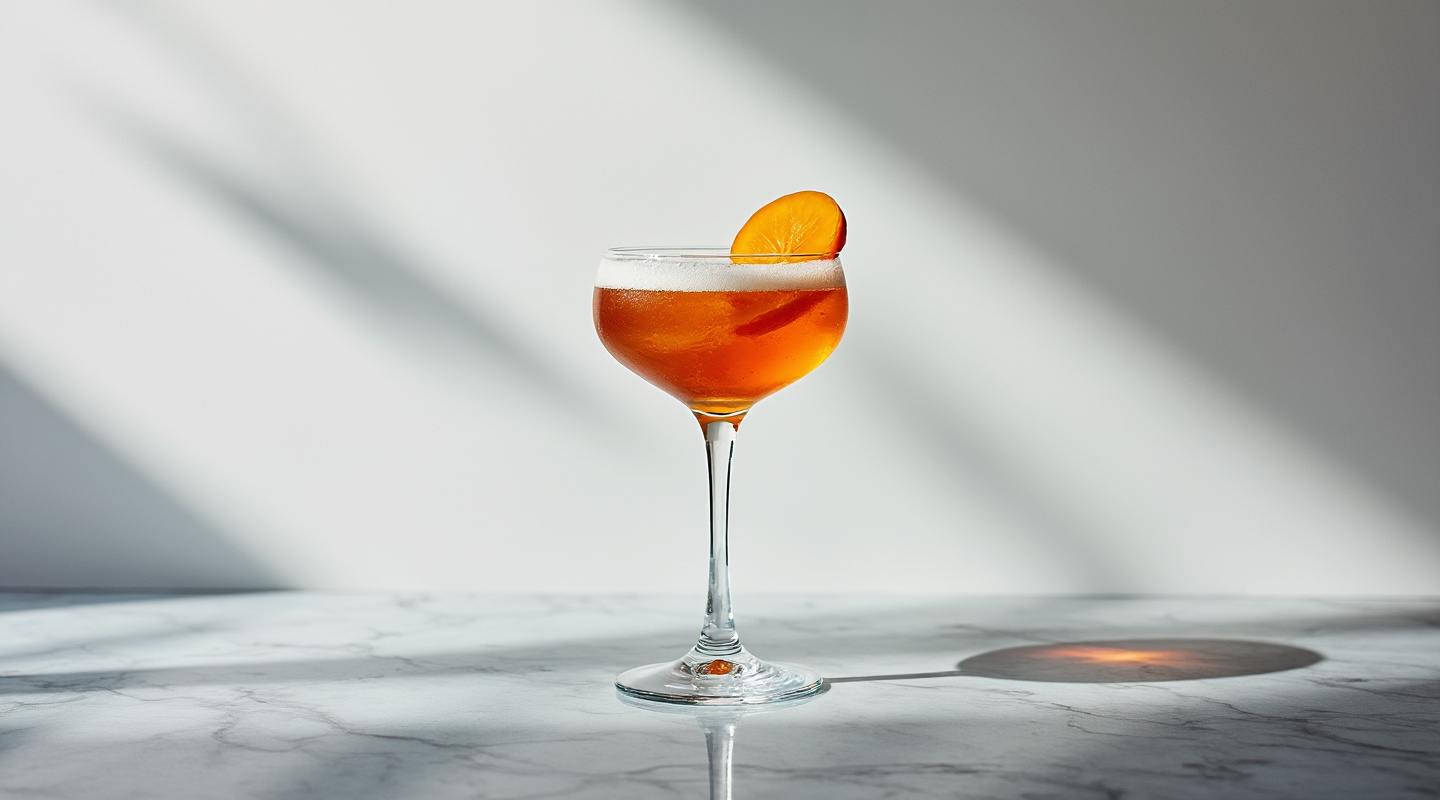 Mule's Hind Leg cocktail served in a coupe glass