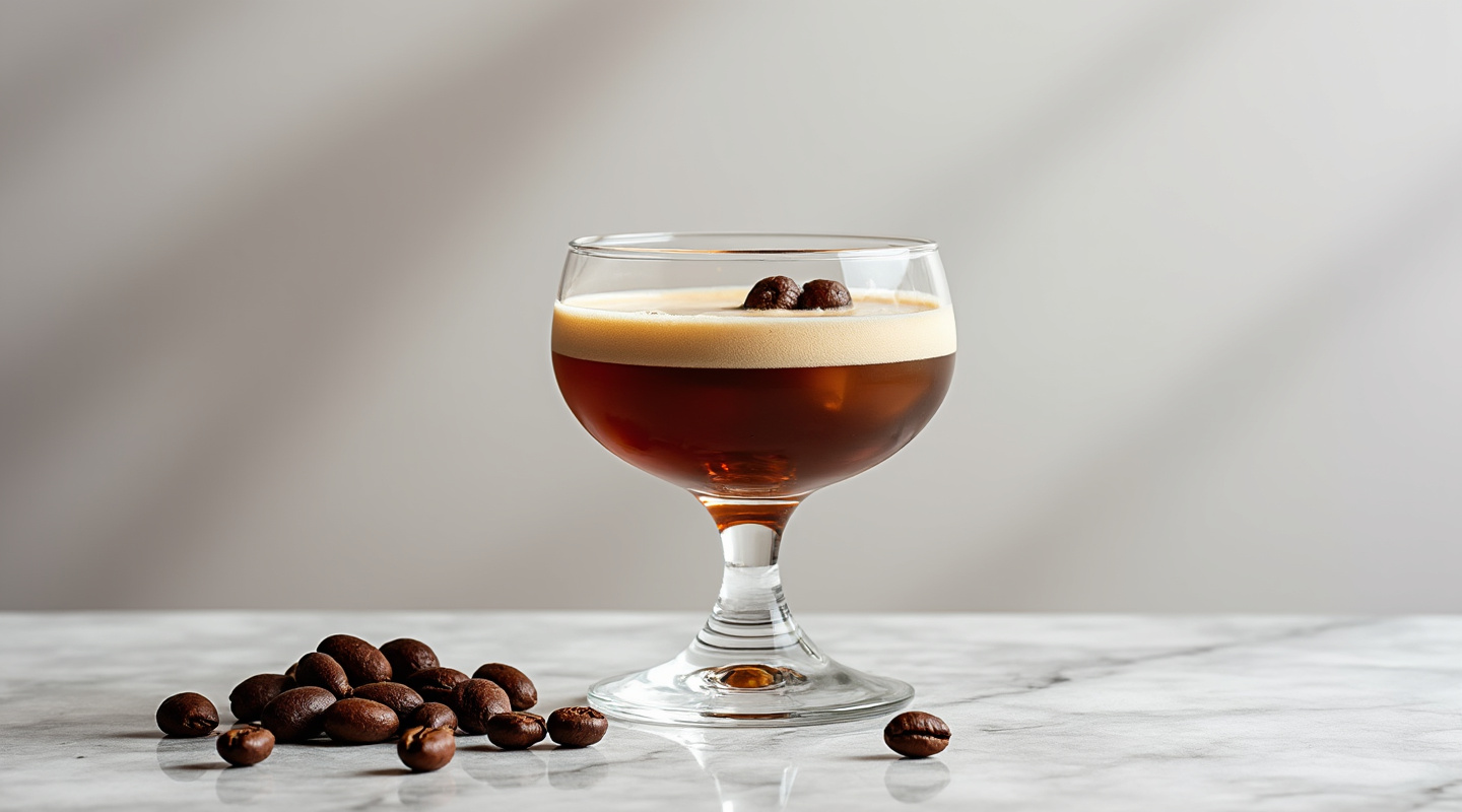 A Turkish Coffee Cocktail garnished with coffee beans