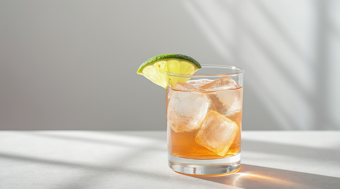 TVR Cocktail in a Collins glass with lime wedge garnish