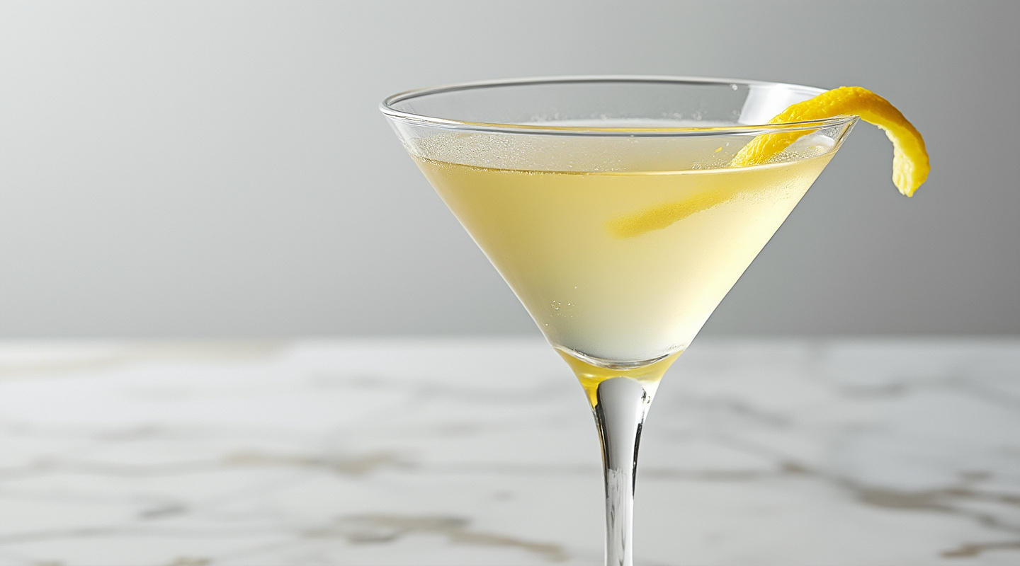 Lemon Drop Martini in a chilled martini glass with lemon twist garnish