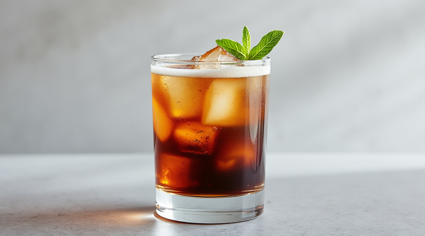 A cocktail glass filled with a Bulldog cocktail, garnished with straws and ice