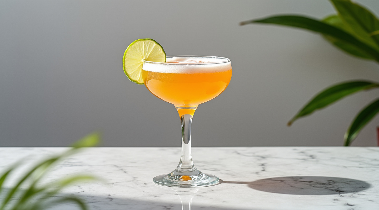 Doctor Funk cocktail served with crushed ice and lime wedge.