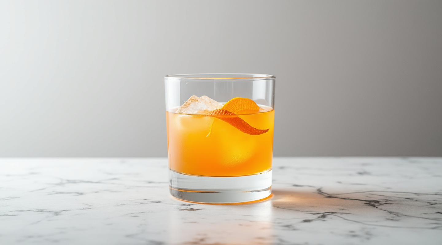 Orange Mac cocktail with orange zest garnish
