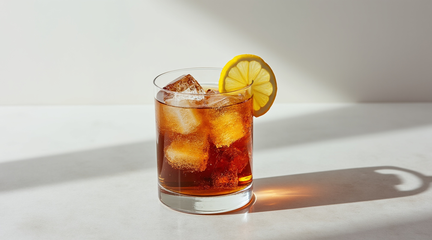 Cowboy Spritz cocktail in a glass with lemon zest twist