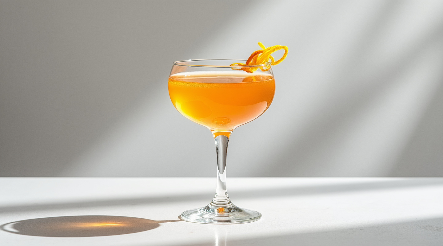 A Mandarine Sidecar cocktail served in a coupe glass