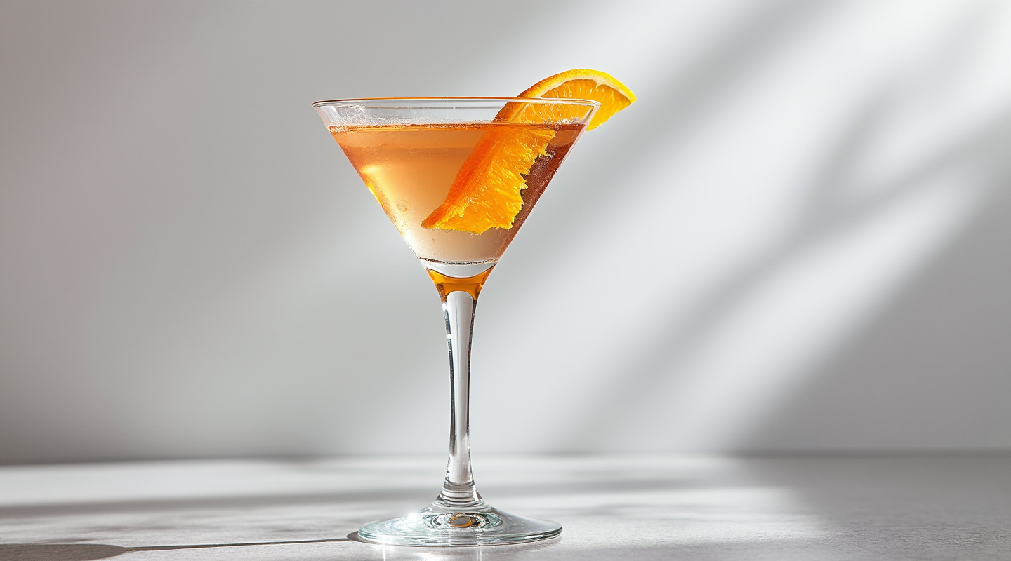 Merry Widow #2 cocktail in Martini glass with orange zest