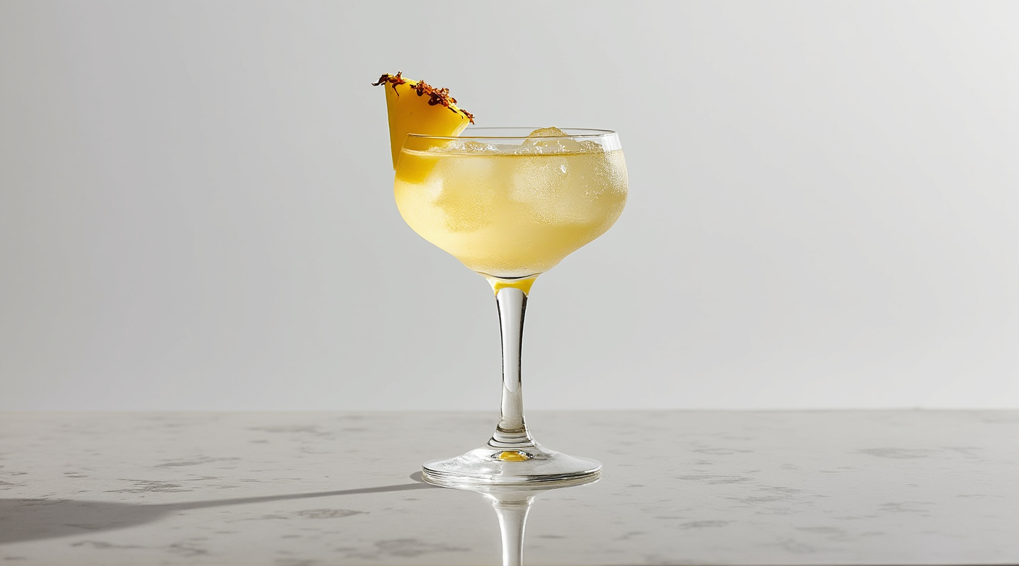 A refreshing Mister Stu cocktail served in a Collins glass with a tropical appearance.