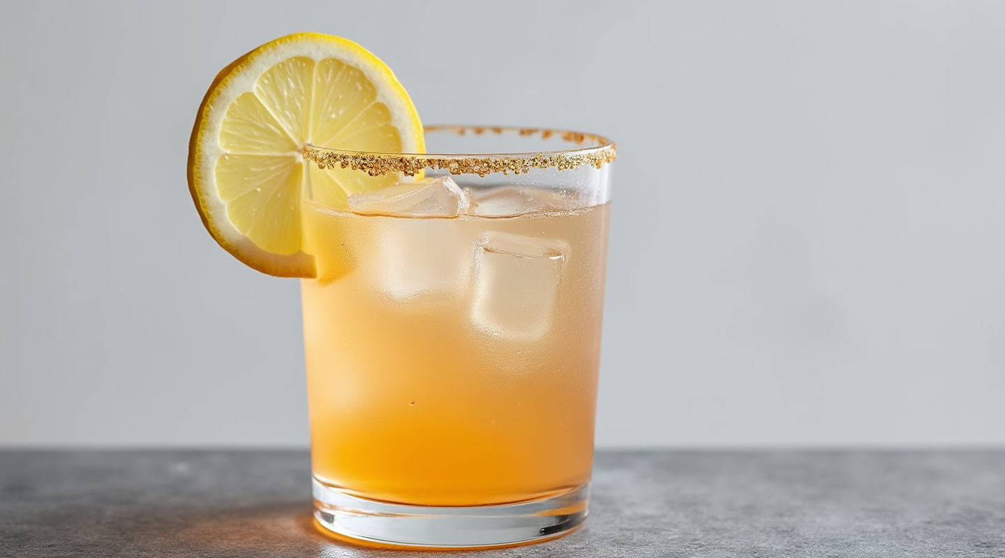 A Momisette cocktail served in a Collins glass with ice.