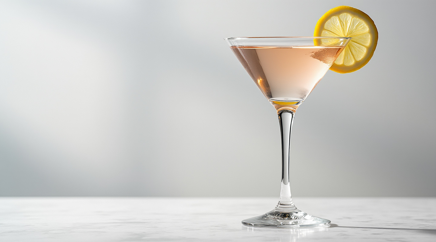 A classic Piccadilly Martini served in a chilled Martini glass with a lemon zest twist garnish