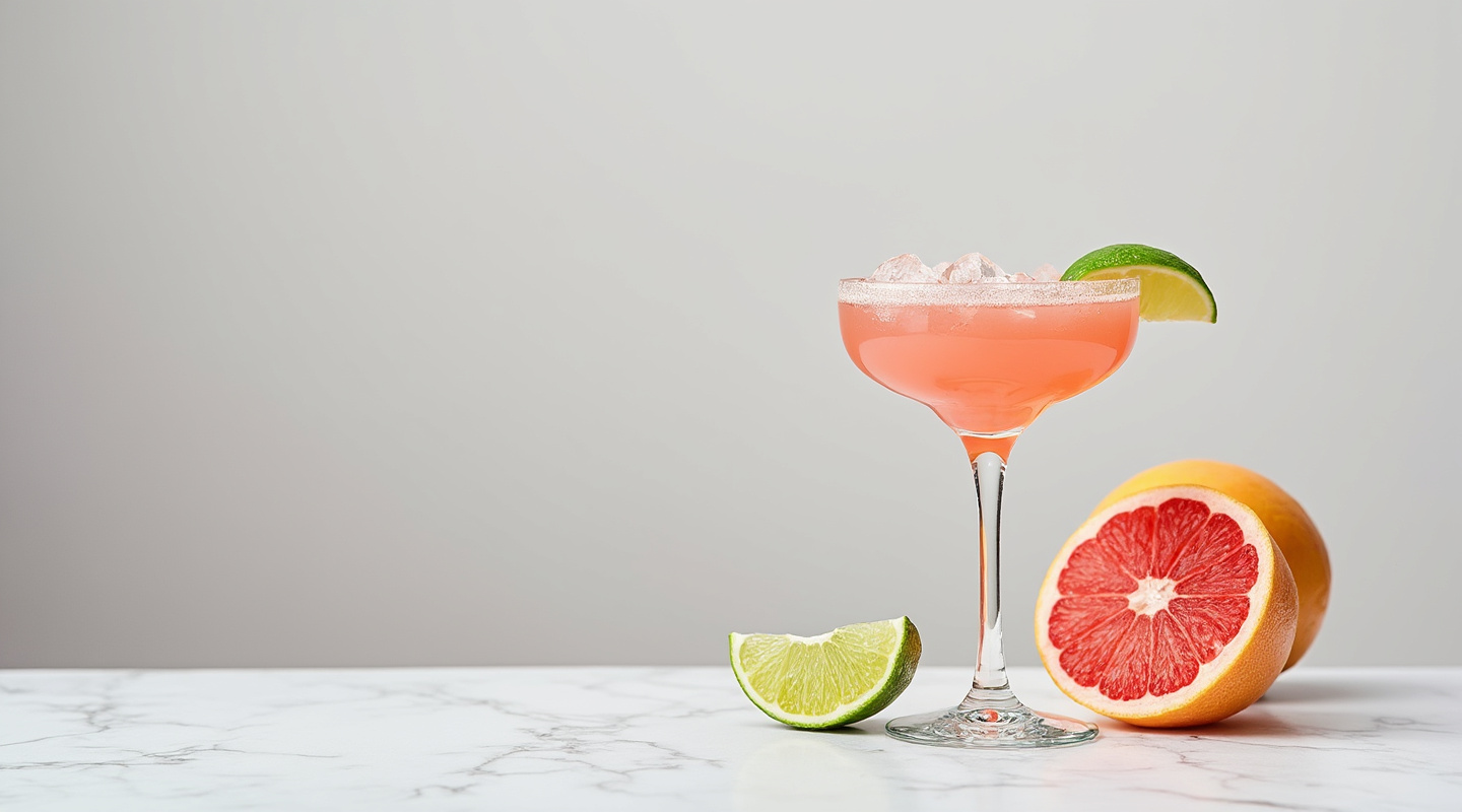 Pink Grapefruit Margarita in a chilled Coupe glass