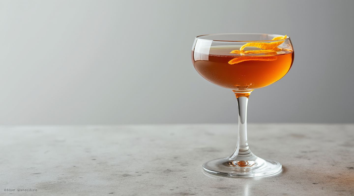 A Princeton cocktail served in a chilled coupe glass with an orange zest garnish.
