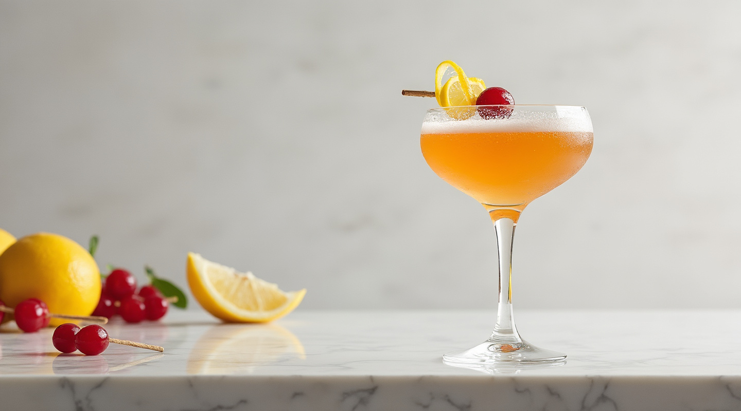 A Royal Smile cocktail served in a Coupe glass.