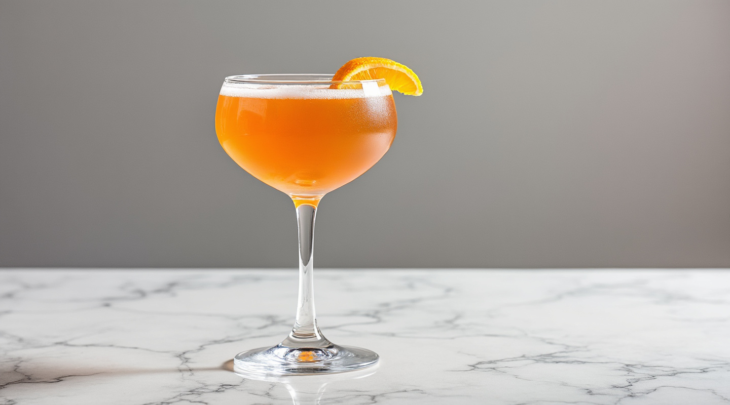 Snyder Cocktail served in a chilled coupe glass with an orange zest twist garnish