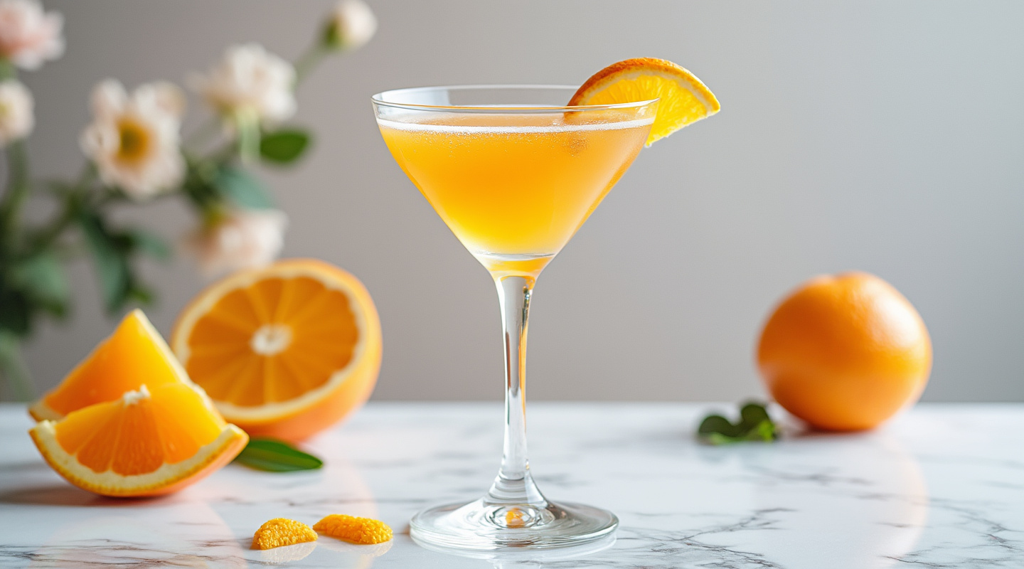 Triple Orange cocktail in a Martini glass