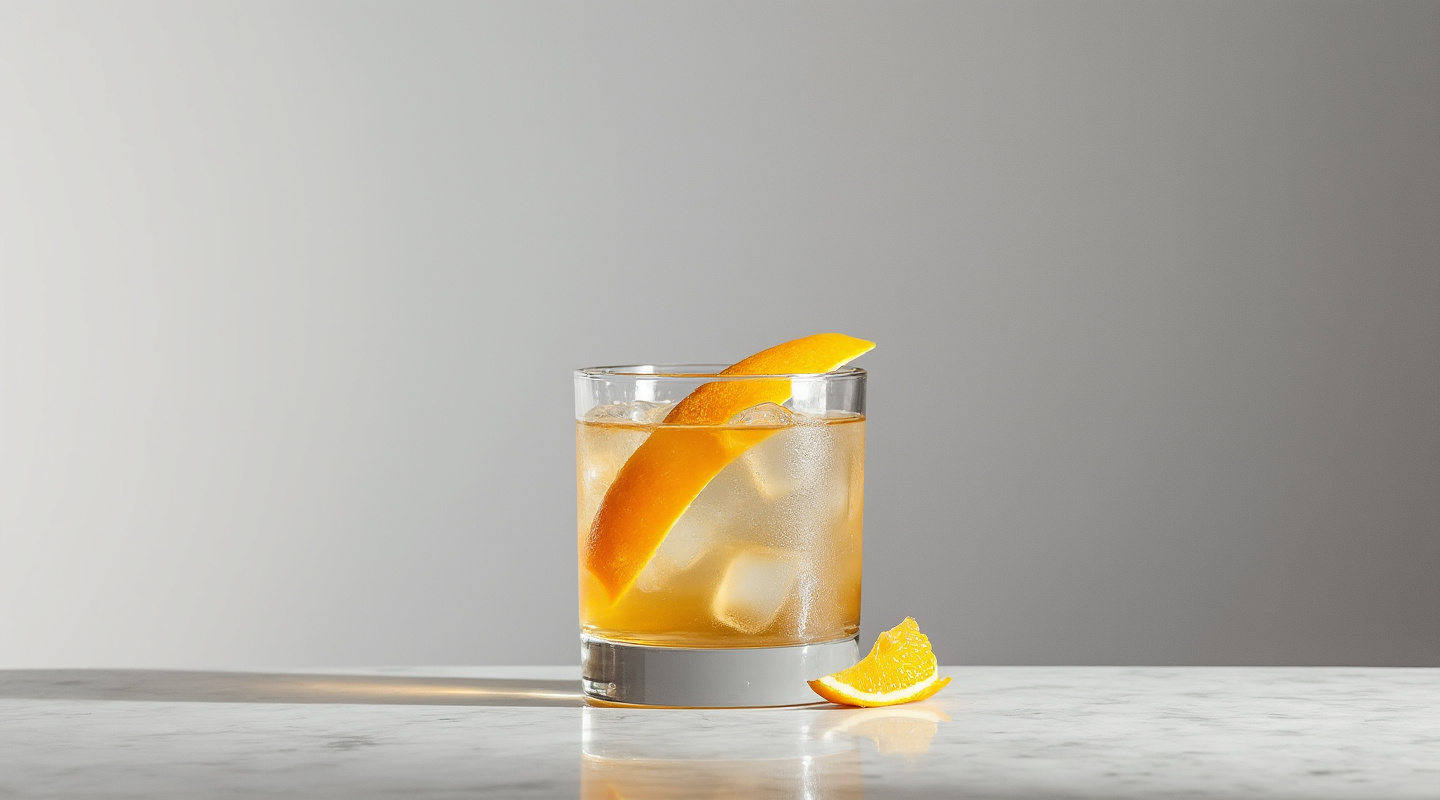 Union Club Cocktail in a Coupe glass with an orange zest twist