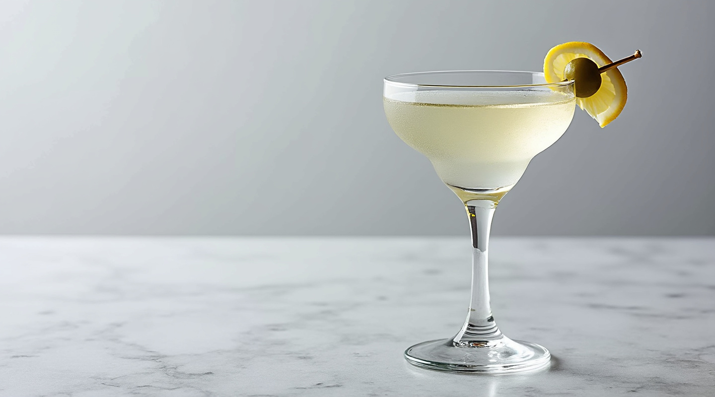 Vodkatini in a Martini glass with lemon twist
