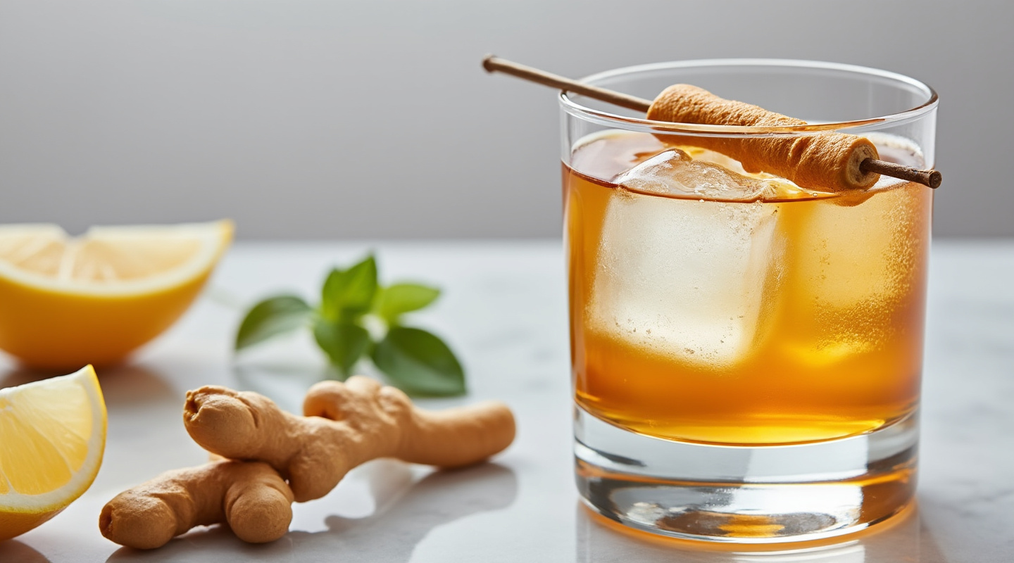 Whisky Mac cocktail with a ginger garnish