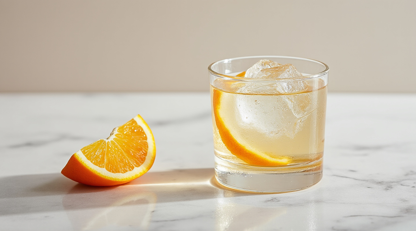 Wink cocktail in an old-fashioned glass with a pale yellow color