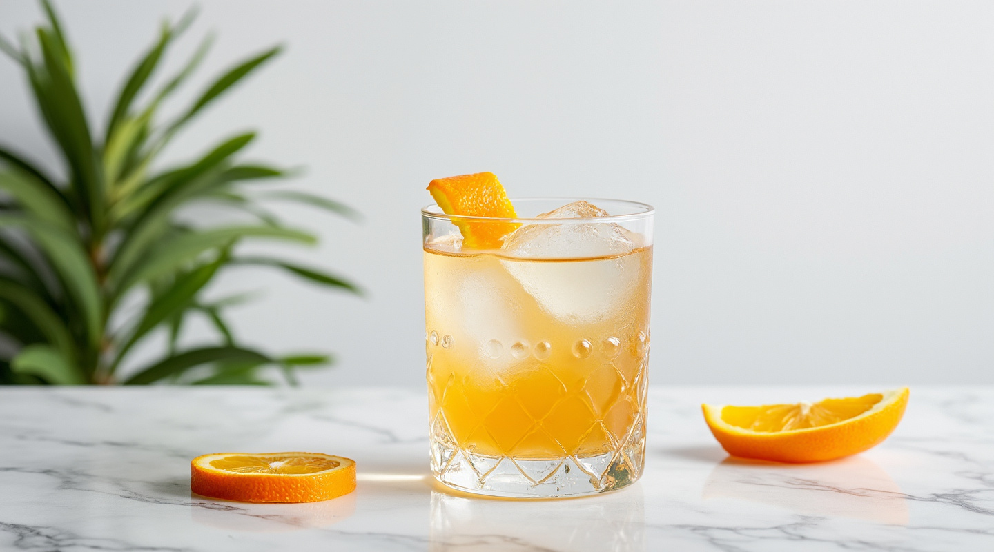 Fair & Warmer Cocktail in a glass garnished with orange zest