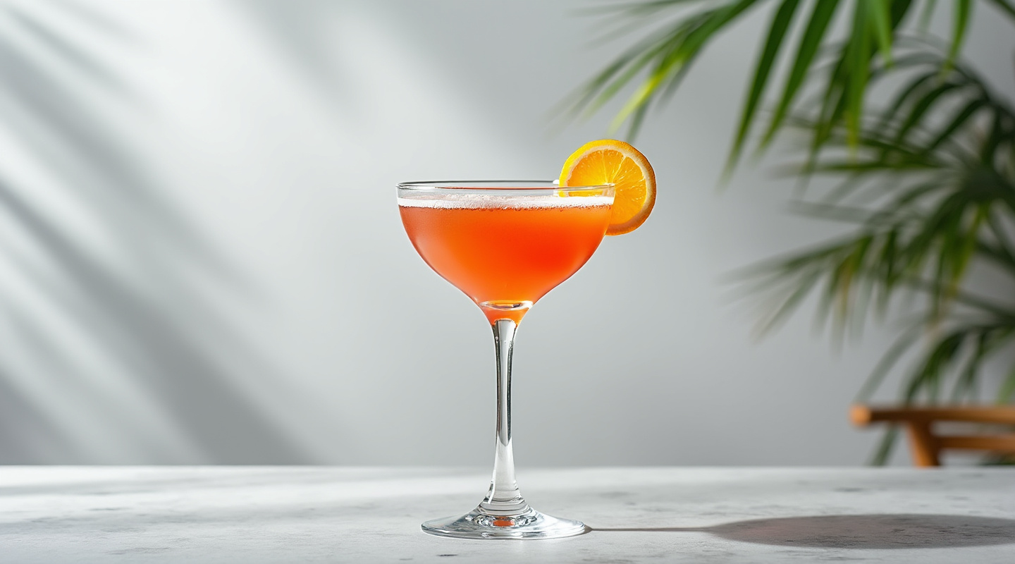 Fruity cocktails in coupe and rocks glasses with citrus berry garnishes
