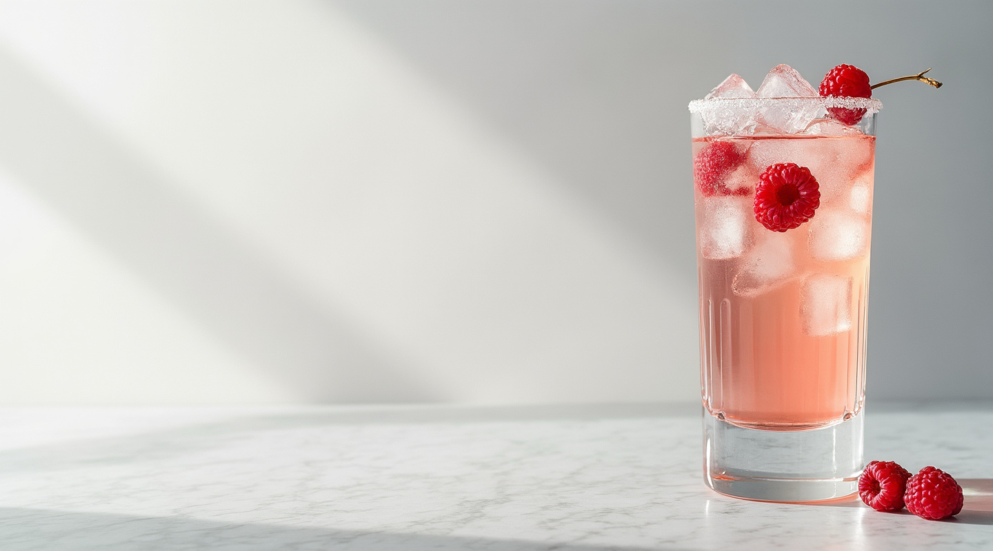 Sweet cocktails in coupe glasses with cream chocolate and stone fruit garnishes