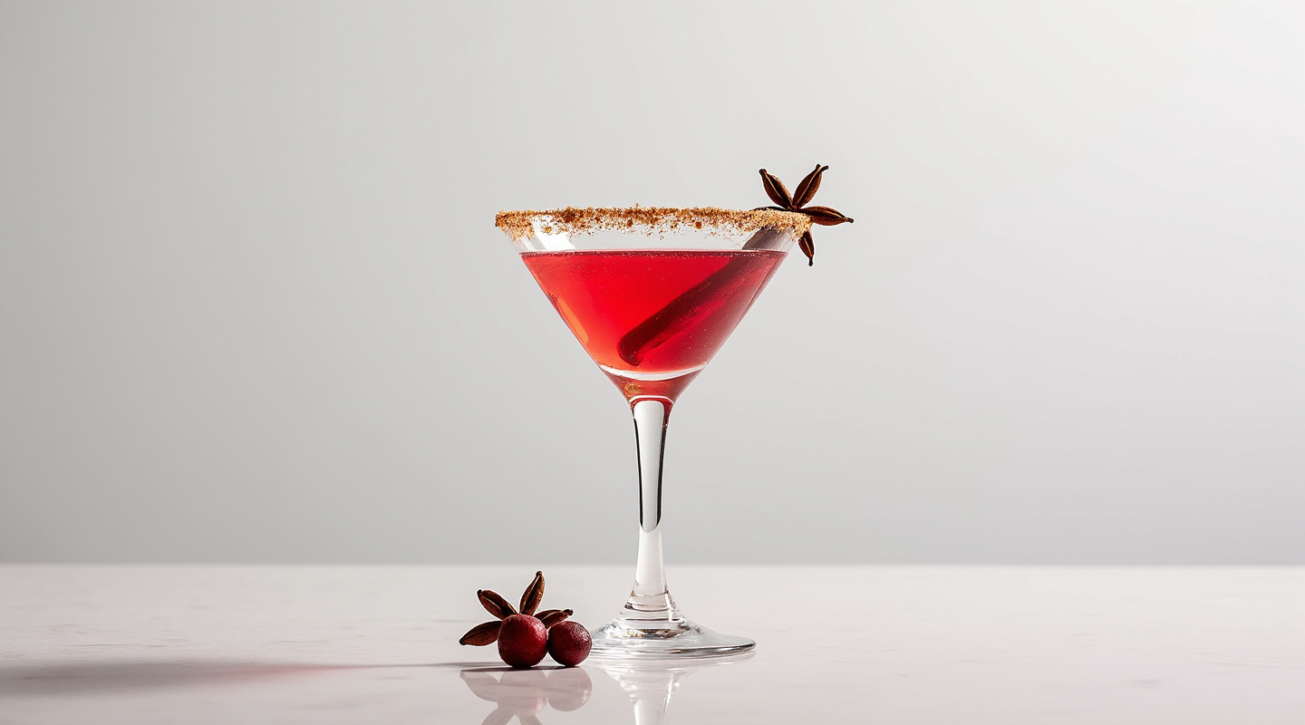 Christmas cocktails arranged with cranberry, citrus garnish, and holiday spice
