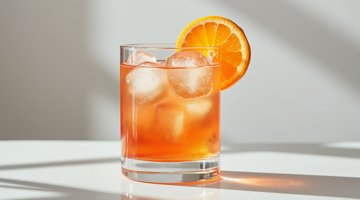 Aperol cocktails in wine glasses and coupes with orange garnishes