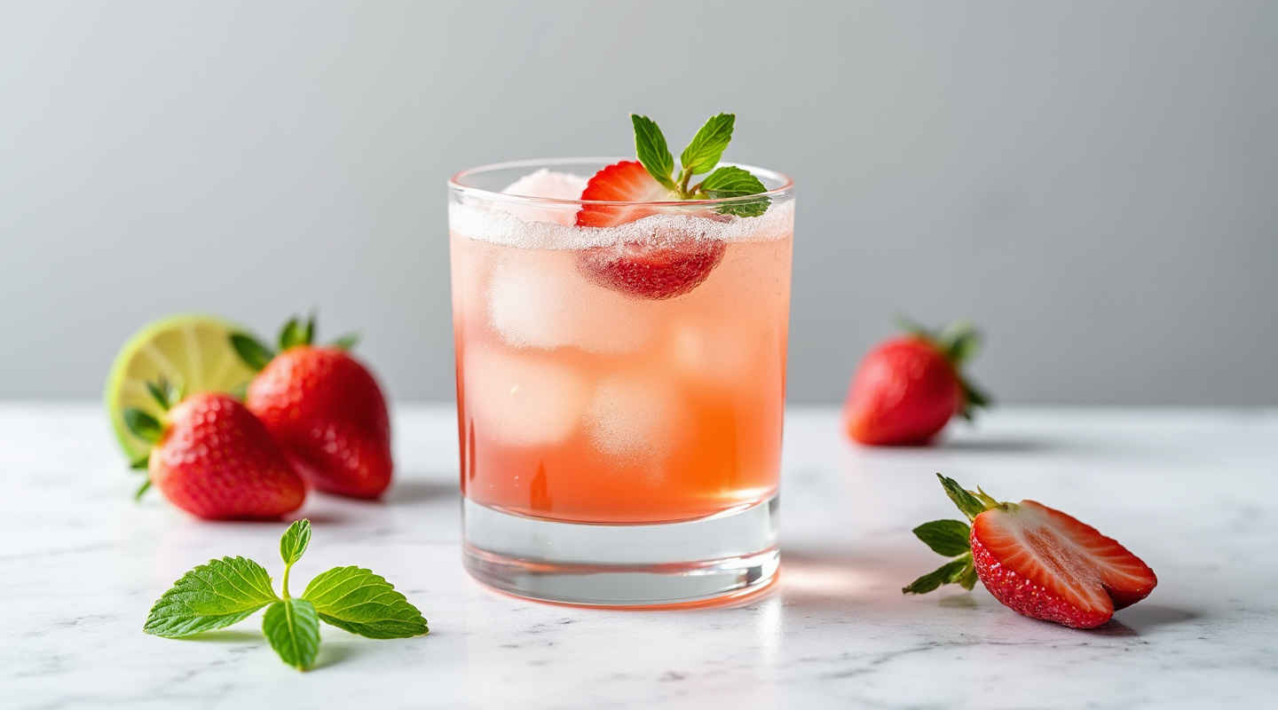 Pink cocktails in coupe and highball glasses with berry citrus garnishes