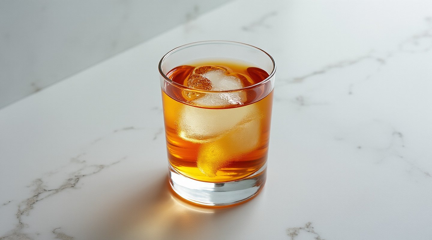 A layered shot with cognac and triple sec in a shot glass.