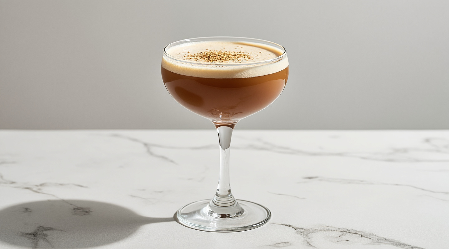 Coffee Cocktail in a wine glass with a nutmeg garnish