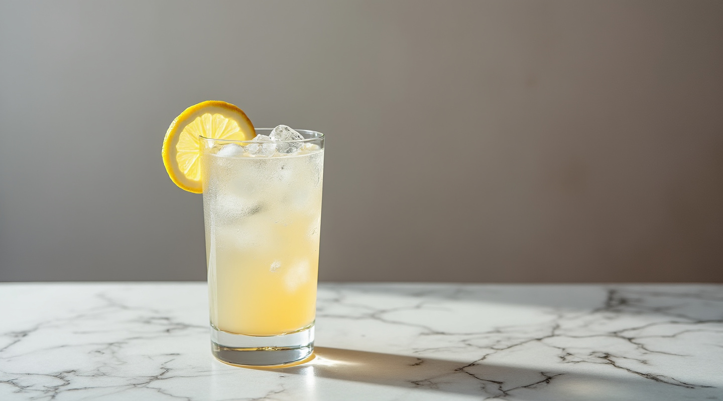 A refreshing cream soda cocktail with a lemon slice garnish