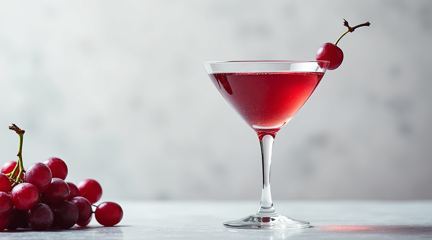 Grape Cocktail with green grapes and vodka served in a Martini glass