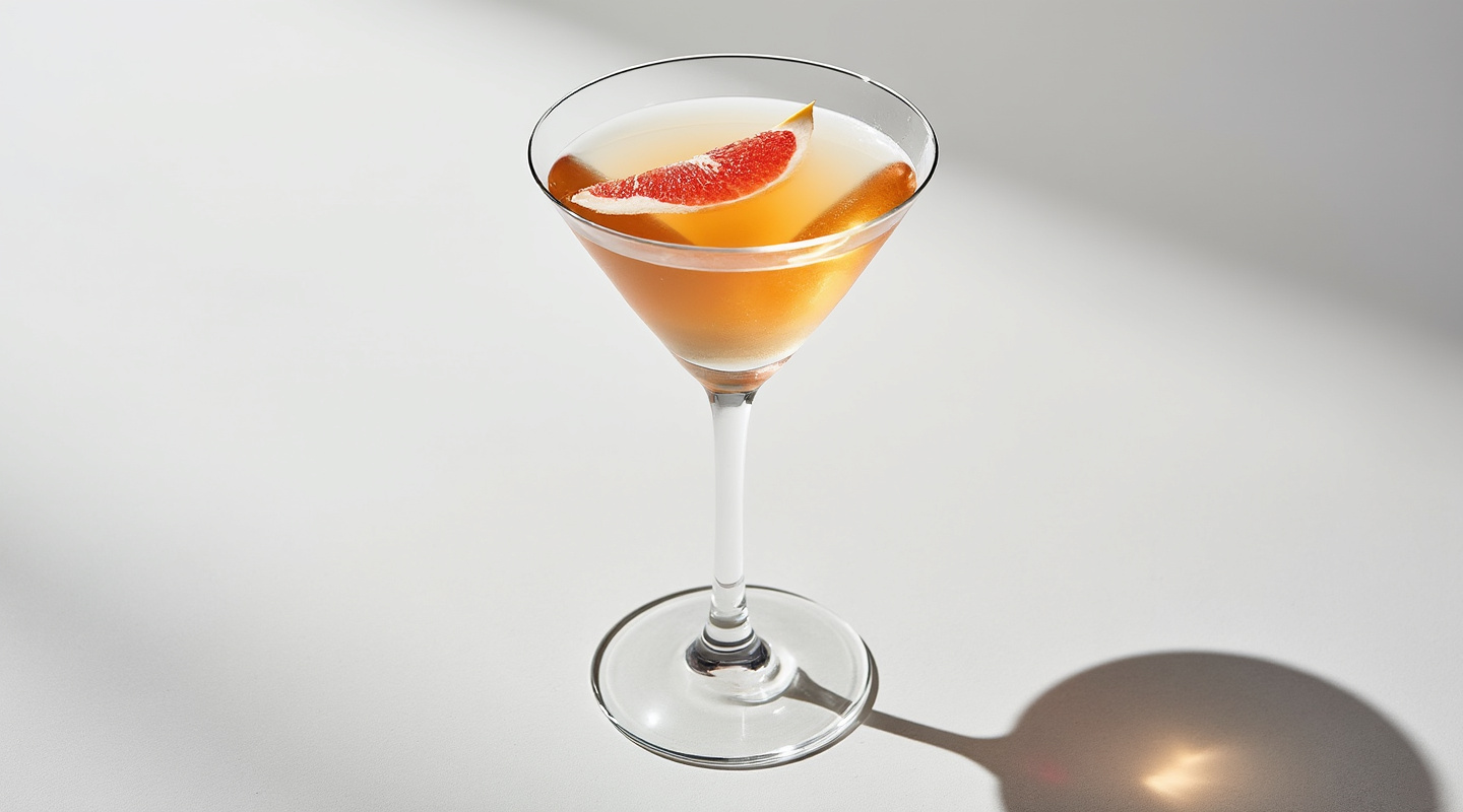 A classic Tenner Martini served in a chilled martini glass with a grapefruit zest garnish