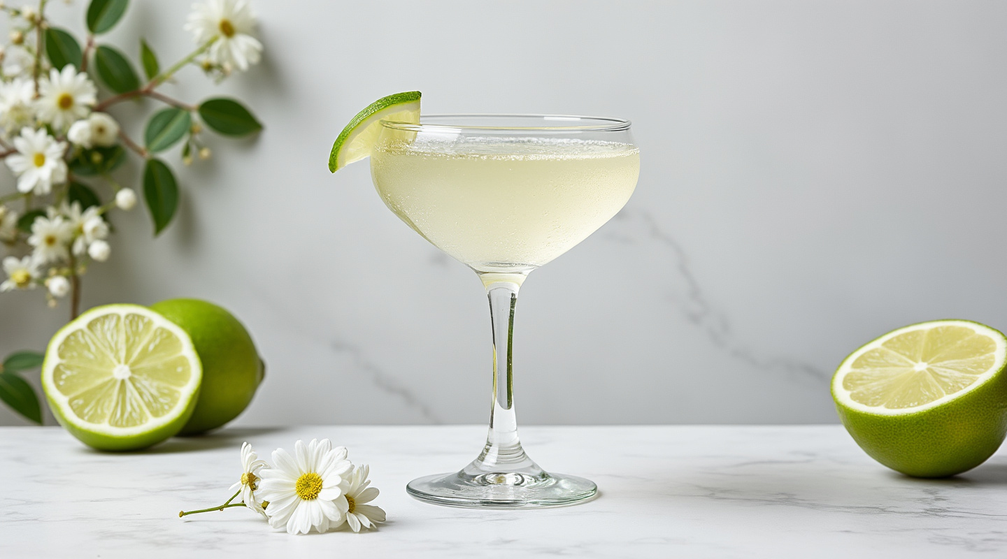 Elderflower Daiquiri in a chilled coupe glass with garnish
