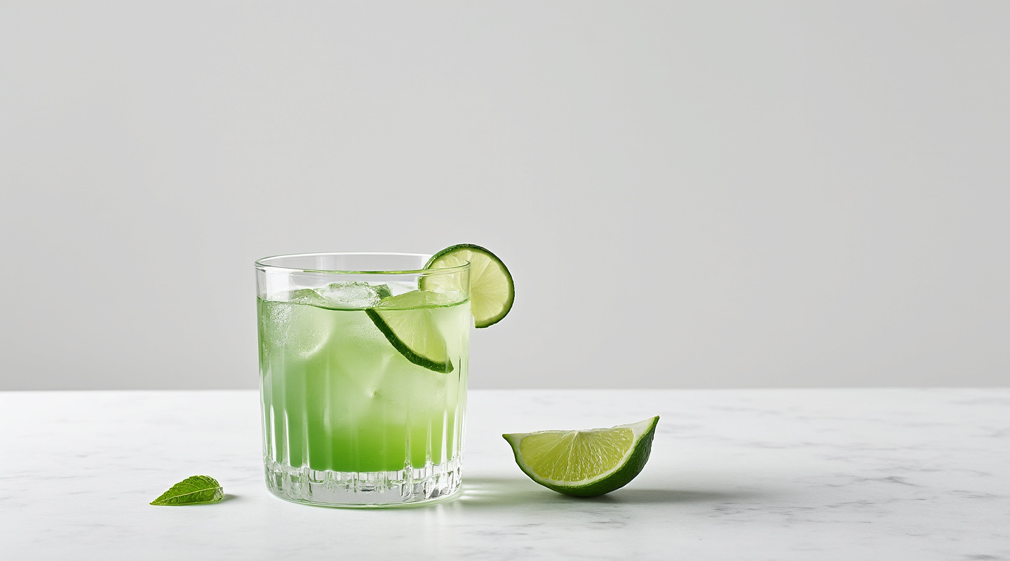 Green Glazier cocktail in a Nick & Nora glass