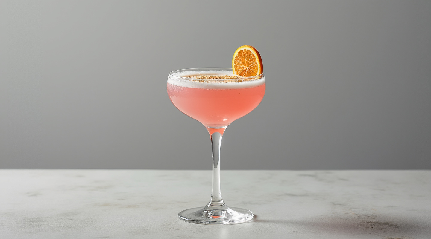 Pink Squirrel cocktail served in a Nick & Nora glass