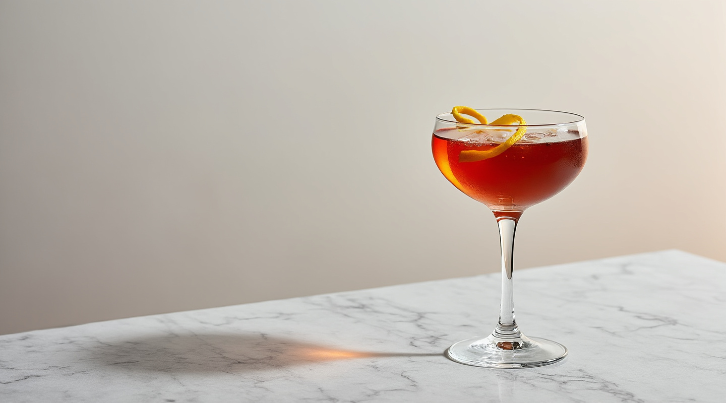 Scorched Earth cocktail in a Nick & Nora glass