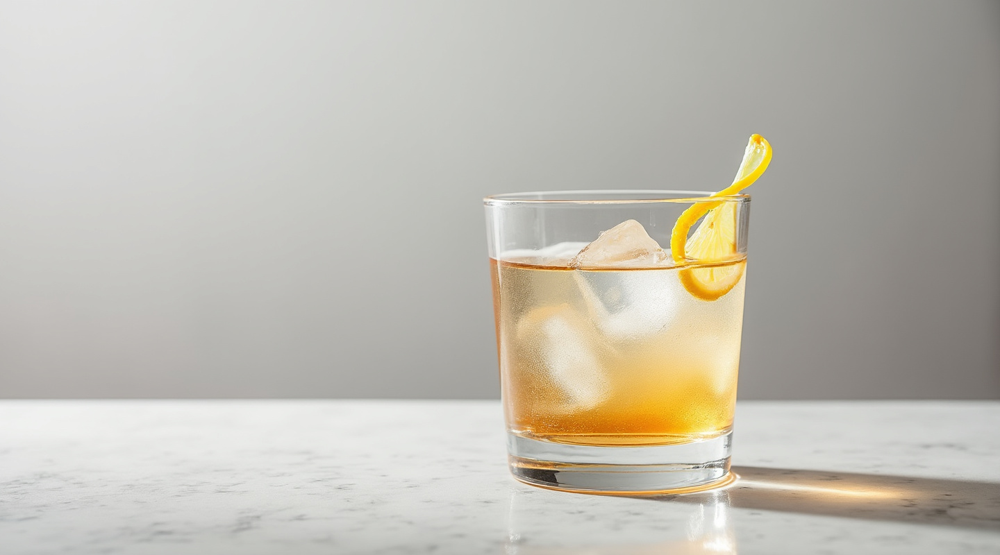 A glass of Trilby No.2 with lemon zest twist