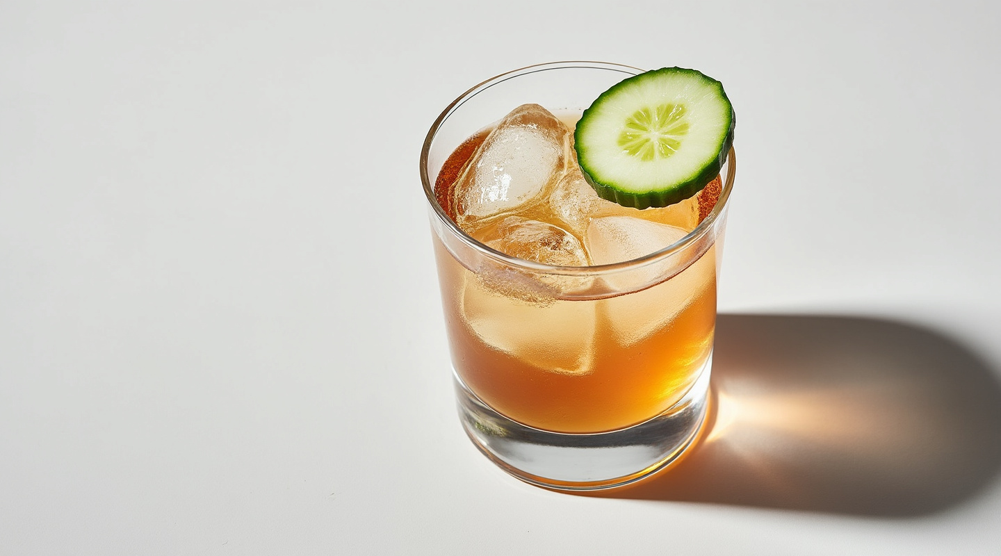 Cobble Hill cocktail in a coupe glass with cucumber garnish