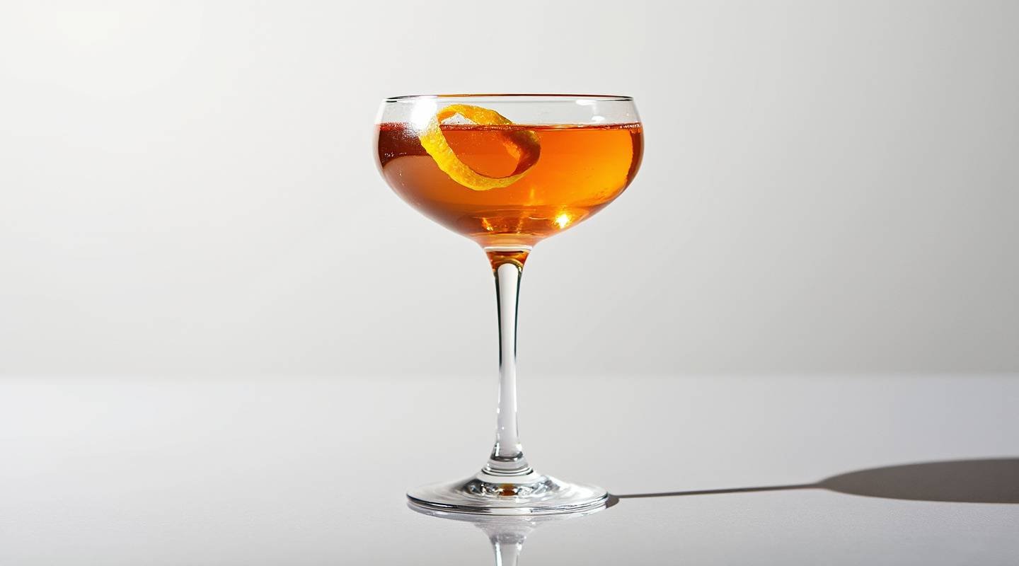 Gypsy Queen cocktail in Nick & Nora glass with orange zest